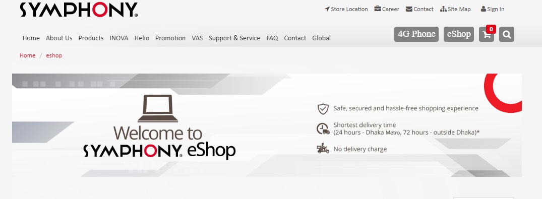Symphony launches an eshop | Webs screenshot 