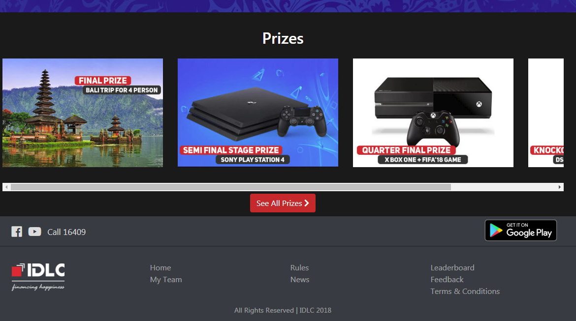 App Screenshot - Prizes for winners