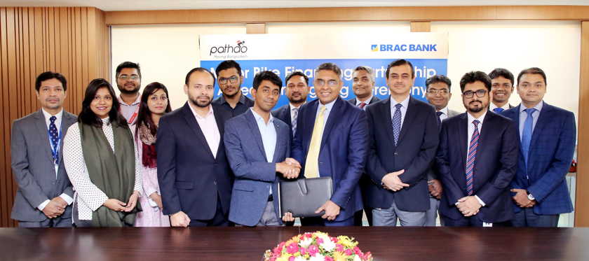 BRAC Bank and Pathao signed an agreement to finance motorbikes for Pathao rider | Photo Pathao